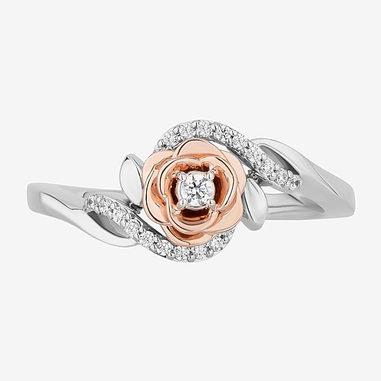 Belle (I,I2) Womens 1/8 CT. T.W. Lab Grown White Diamond 14K Rose Gold Over Silver Beauty and the Beast Belle Cocktail Ring
