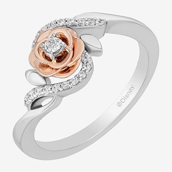 Belle (I,I2) Womens 1/8 CT. T.W. Lab Grown White Diamond 14K Rose Gold Over Silver Beauty and the Beast Belle Cocktail Ring