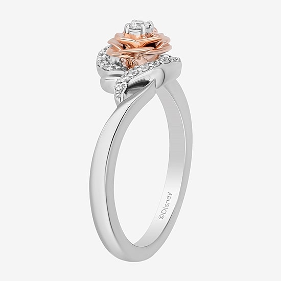 Belle (I,I2) Womens 1/8 CT. T.W. Lab Grown White Diamond 14K Rose Gold Over Silver Beauty and the Beast Belle Cocktail Ring