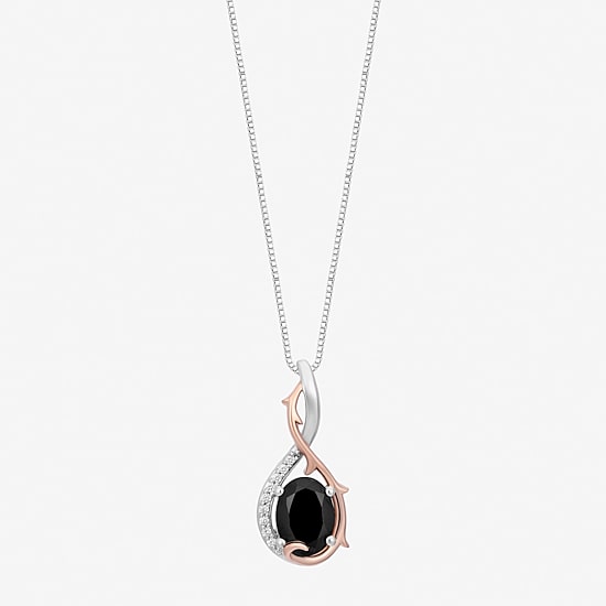 Enchanted Disney Fine Jewelry Maleficent (I, I2) Womens Genuine Black Spinel 14K Rose Gold Over Silver Sterling Silver Oval 18 Inch Pendant Necklace