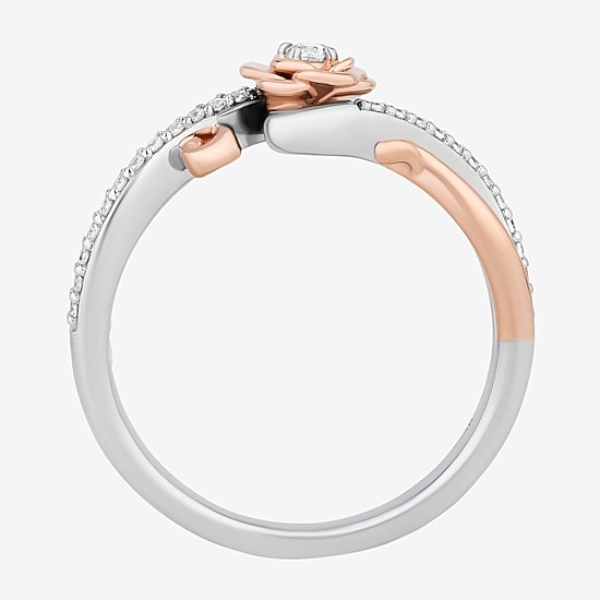 Enchanted Disney Fine Jewelry Belle (I,I2) Womens 1/6 CT. T.W. Lab Grown White Diamond 14K Rose Gold Over Silver Sterling Silver Beauty and the Beast Belle Cocktail Ring
