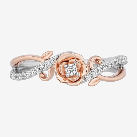 Enchanted Disney Fine Jewelry Belle (I,I2) Womens 1/6 CT. T.W. Lab Grown White Diamond 14K Rose Gold Over Silver Sterling Silver Beauty and the Beast Belle Cocktail Ring