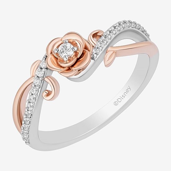Enchanted Disney Fine Jewelry Belle (I,I2) Womens 1/6 CT. T.W. Lab Grown White Diamond 14K Rose Gold Over Silver Sterling Silver Beauty and the Beast Belle Cocktail Ring