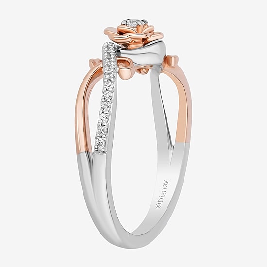 Enchanted Disney Fine Jewelry Belle (I,I2) Womens 1/6 CT. T.W. Lab Grown White Diamond 14K Rose Gold Over Silver Sterling Silver Beauty and the Beast Belle Cocktail Ring