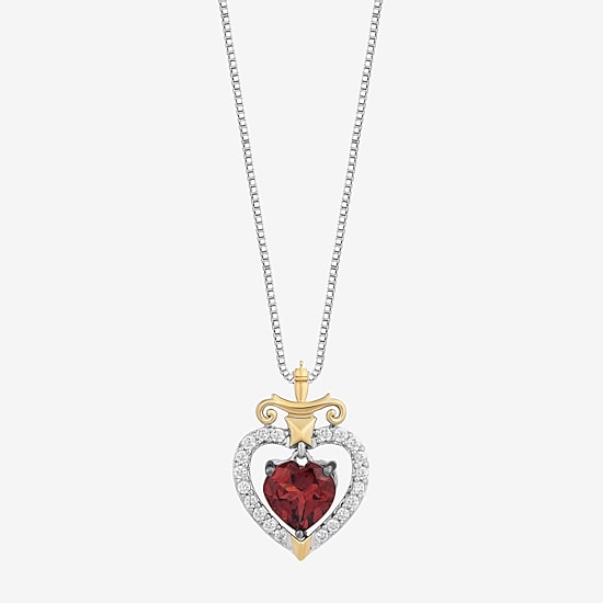 Enchanted Disney Fine Jewelry Evil Queen (I, I2) Womens Genuine Red Garnet 14K Gold Over Silver Sterling Silver Heart 18 Inch Pendant Necklace