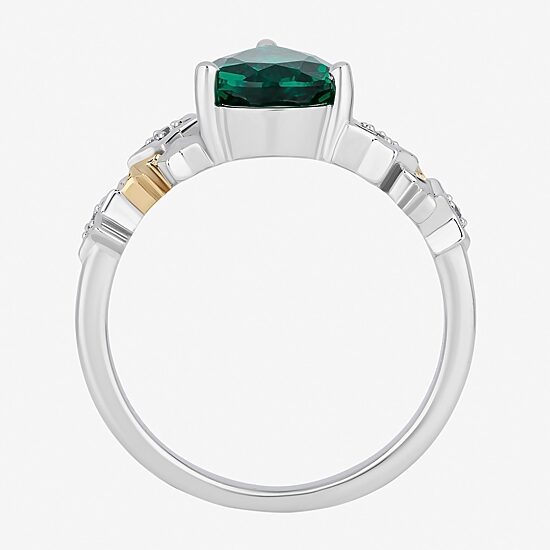 Enchanted Disney Fine Jewelry Tinker Bell(I,I2) Womens Diamond Accent Lab Created Green Emerald 14K Gold Over Silver Sterling Silver Tinker Bell Cocktail Ring