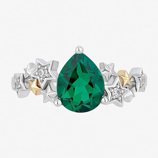 Enchanted Disney Fine Jewelry Tinker Bell(I,I2) Womens Diamond Accent Lab Created Green Emerald 14K Gold Over Silver Sterling Silver Tinker Bell Cocktail Ring
