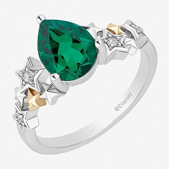 Enchanted Disney Fine Jewelry Tinker Bell(I,I2) Womens Diamond Accent Lab Created Green Emerald 14K Gold Over Silver Sterling Silver Tinker Bell Cocktail Ring