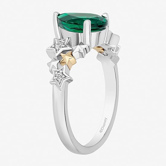 Enchanted Disney Fine Jewelry Tinker Bell(I,I2) Womens Diamond Accent Lab Created Green Emerald 14K Gold Over Silver Sterling Silver Tinker Bell Cocktail Ring