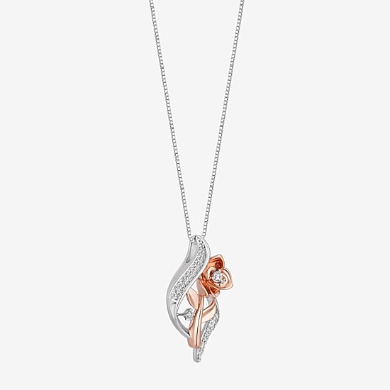 Enchanted Disney Fine Jewelry Belle (I, I2) Womens 1/8 CT. T.W. Lab Grown White Diamond 14K Gold Over Silver Sterling Silver Flower 18 Inch Pendant Necklace