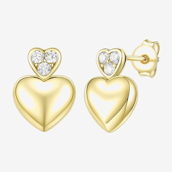 (G-H / Vs2-Si1) Womens 1/10 CT. T.W. Lab Grown White Diamond 14K Gold Over Silver Heart Drop Earrings