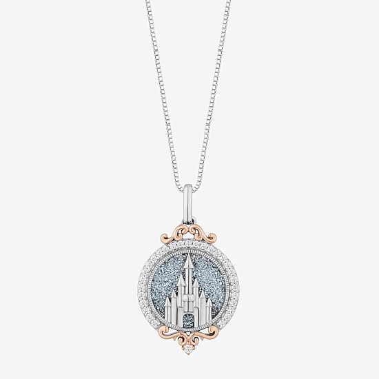 Enchanted Disney Fine Jewelry Disney Princess(I, I2) Womens 1/6 CT. T.W. Genuine Blue Drusy 14K Rose Gold Over Silver Sterling Silver Round 18 Inch Pendant Necklace