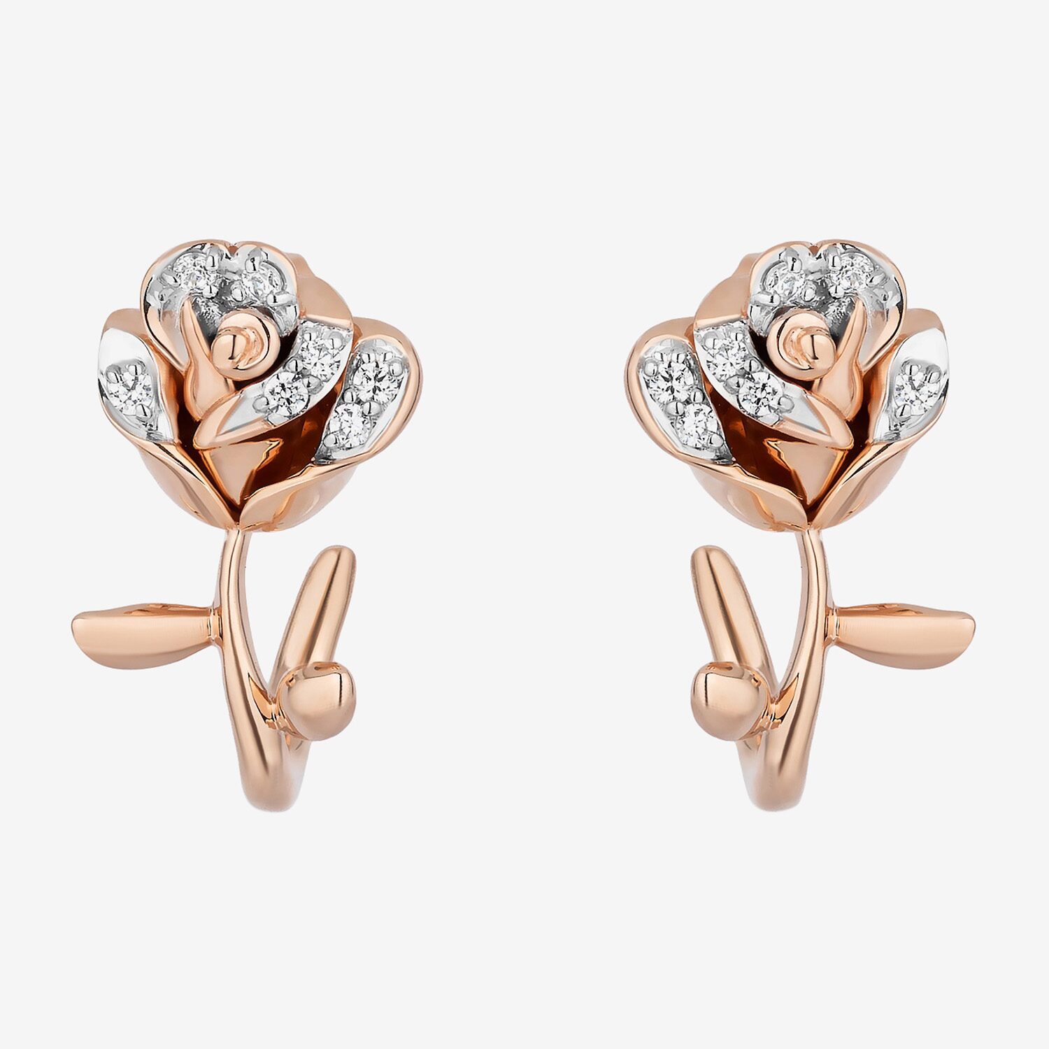 Enchanted Disney Fine Jewelry Belle (I,I2) 1/8 CT. T.W. Lab Grown White Diamond 14K Rose Gold Over Silver 12.8mm Flower Beauty and the Beast Belle Stud Earrings