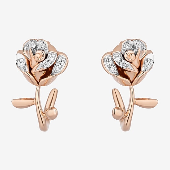 Enchanted Disney Fine Jewelry Belle (I,I2) 1/8 CT. T.W. Lab Grown White Diamond 14K Rose Gold Over Silver 12.8mm Flower Beauty and the Beast Belle Stud Earrings