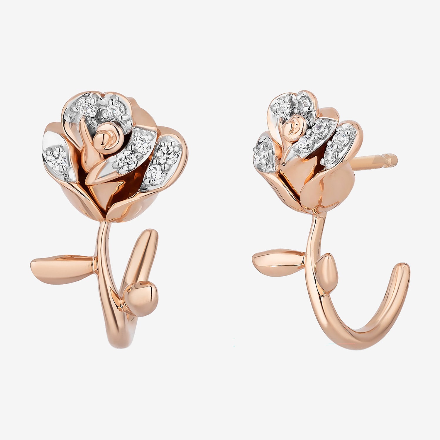 Enchanted Disney Fine Jewelry Belle (I,I2) 1/8 CT. T.W. Lab Grown White Diamond 14K Rose Gold Over Silver 12.8mm Flower Beauty and the Beast Belle Stud Earrings