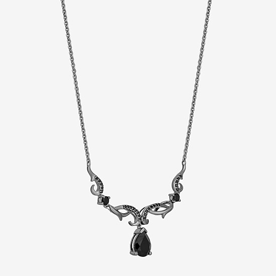 Enchanted Disney Fine Jewelry Maleficent Womens Genuine Black Onyx Sterling Silver Pear 18 Inch Pendant Necklace