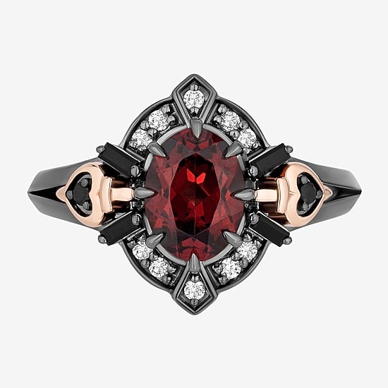 Enchanted Disney Fine Jewelry Evil Queen (I, I2) Womens 1/10 CT. T.W. Genuine Red Garnet 14K Rose Gold Over Silver Sterling Silver Oval Evil Queen Snow White Cocktail Ring