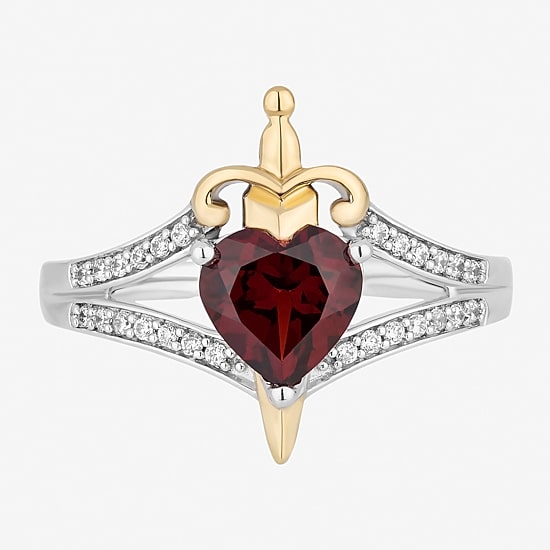 Enchanted Disney Fine Jewelry Evil Queen (I, I2) Womens 1/8 CT. T.W. Genuine Red Garnet 14K Two Tone Gold Over Silver Sterling Silver Evil Queen Snow White Side Stone Cocktail Ring