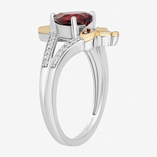 Enchanted Disney Fine Jewelry Evil Queen (I, I2) Womens 1/8 CT. T.W. Genuine Red Garnet 14K Two Tone Gold Over Silver Sterling Silver Evil Queen Snow White Side Stone Cocktail Ring