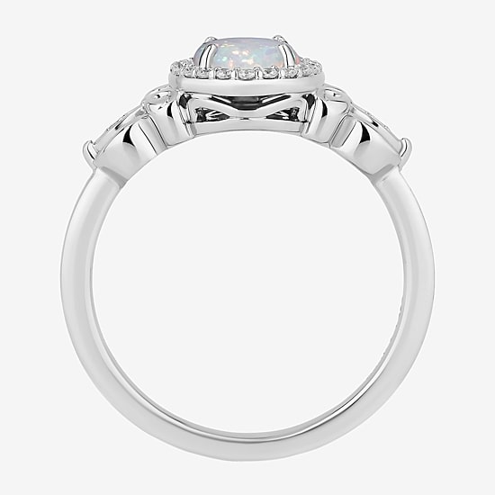 Enchanted Disney Fine Jewelry Cinderella (I, I2) Womens 1/8 CT. T.W. Lab Created White Opal Sterling Silver Oval Cinderella Princess Cocktail Ring