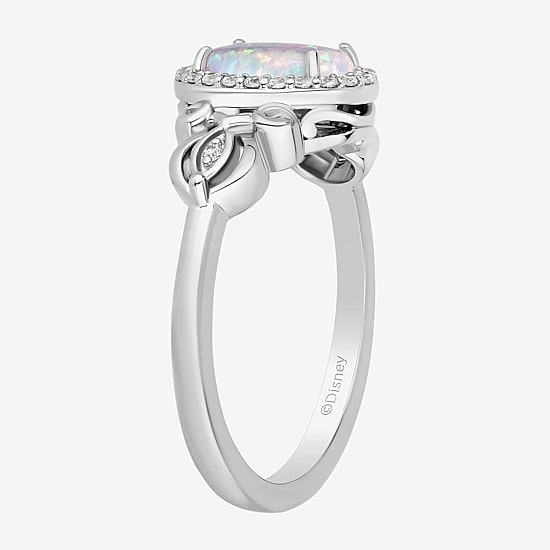 Enchanted Disney Fine Jewelry Cinderella (I, I2) Womens 1/8 CT. T.W. Lab Created White Opal Sterling Silver Oval Cinderella Princess Cocktail Ring