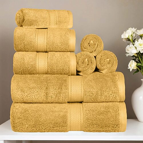 SUPERIOR Madeline Collection | Plush Egyptian Cotton 8-pc. Quick Dry Solid Bath Towel Set, One Size, Yellow
