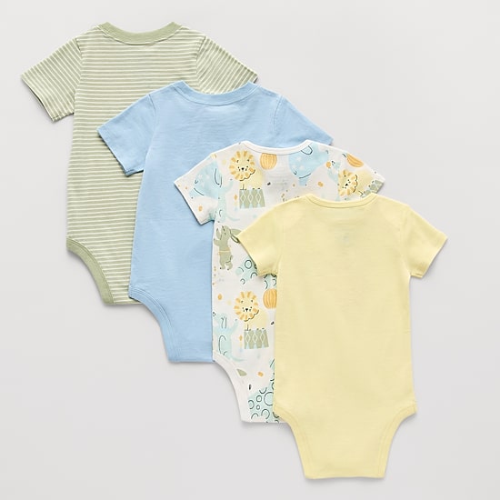 Okie Dokie Baby Boys Round Neck Short Sleeve Rib 4-pc. Bodysuit