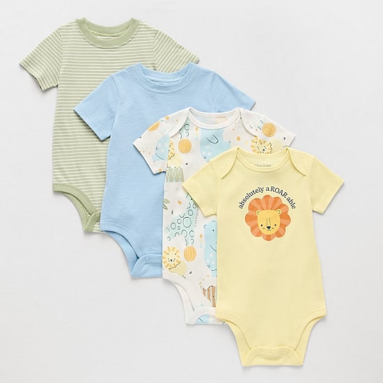Okie Dokie Baby Boys Round Neck Short Sleeve Rib 4-pc. Bodysuit
