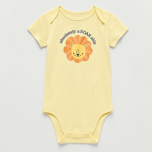 Okie Dokie Baby Boys Round Neck Short Sleeve Rib Bodysuit, 24 Months, Yellow