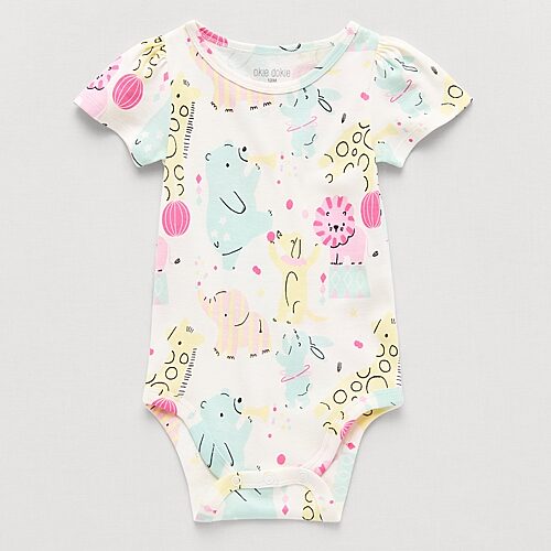 Okie Dokie Baby Girls Round Neck Short Sleeve Bodysuit, 24 Months, White