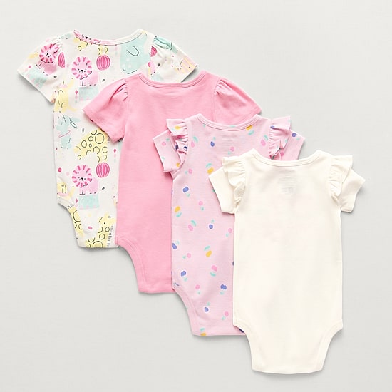 Okie Dokie Baby Girls Round Neck Short Sleeve 4-pc. Bodysuit