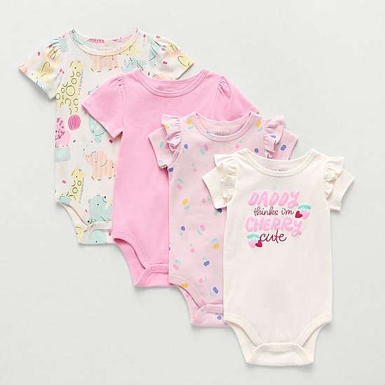 Okie Dokie Baby Girls Round Neck Short Sleeve 4-pc. Bodysuit