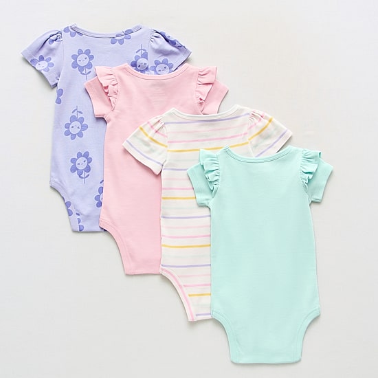 Okie Dokie Baby Girls Round Neck Short Sleeve 4-pc. Bodysuit