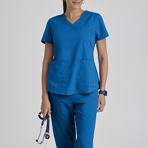 Grey's Anatomy by Barco Classic 71166 Aubrey 2-Pocket Womens V Neck Short Sleeve Tag Free Scrub Top, X-large, Blue