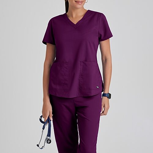 Grey's Anatomy by Barco Classic 71166 Aubrey 2-Pocket Womens V Neck Short Sleeve Tag Free Scrub Top, X-large, Red