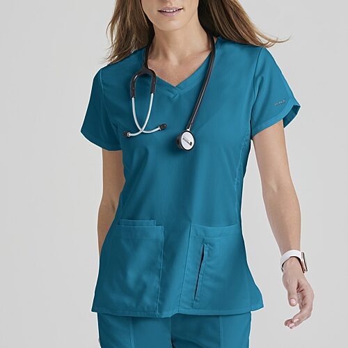 Grey's Anatomy by Barco Classic 41423 Cora 4-Pocket Womens V Neck Short Sleeve Tag Free Scrub Top, X-large, Blue