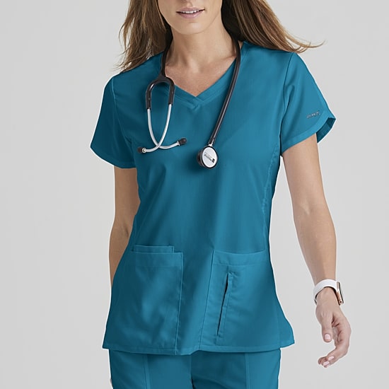 Grey's Anatomy™ by Barco Classic 41423 Cora 4-Pocket Womens V Neck Short Sleeve Tag Free Scrub Top