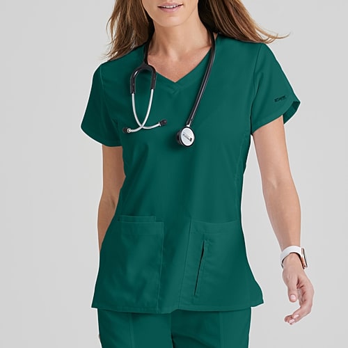 Grey's Anatomy by Barco Classic 41423 Cora 4-Pocket Womens V Neck Short Sleeve Tag Free Scrub Top, X-large, Green