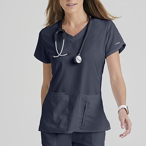 Grey's Anatomy by Barco Classic 41423 Cora 4-Pocket Womens V Neck Short Sleeve Tag Free Scrub Top, Xx-small, Black