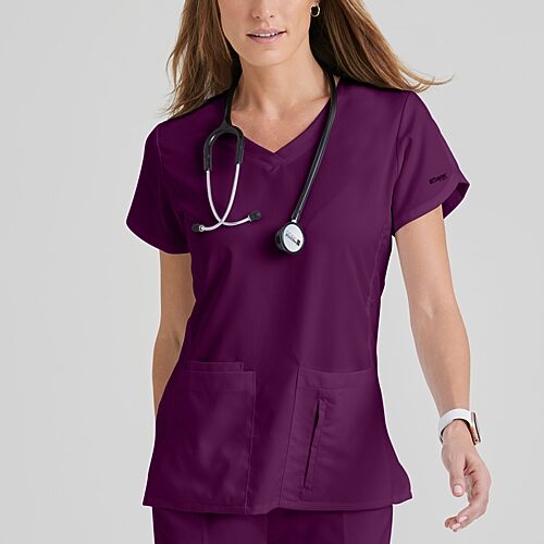 Grey's Anatomy by Barco Classic 41423 Cora 4-Pocket Womens V Neck Short Sleeve Tag Free Scrub Top, X-large, Red
