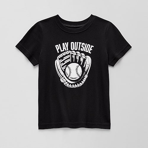 Okie Dokie Active Toddler & Little Boys Crew Neck Short Sleeve Regular Fit Graphic T-Shirt, 12 Months, Black
