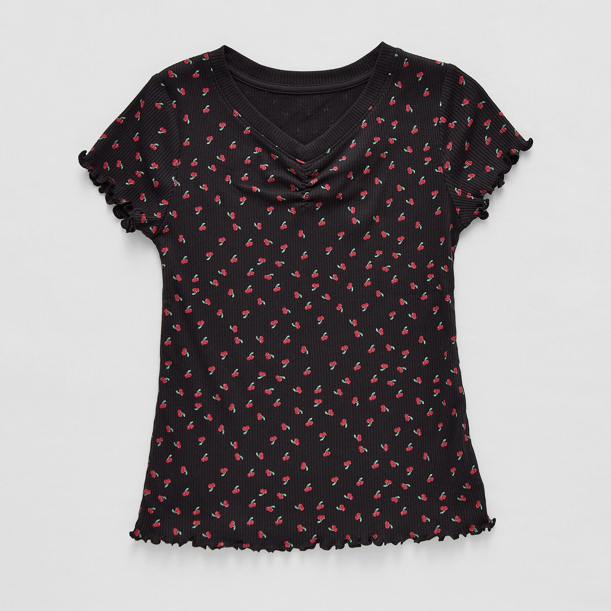 Thereabouts Rib Little & Big Kid Girls V Neck Short Sleeve T-Shirt