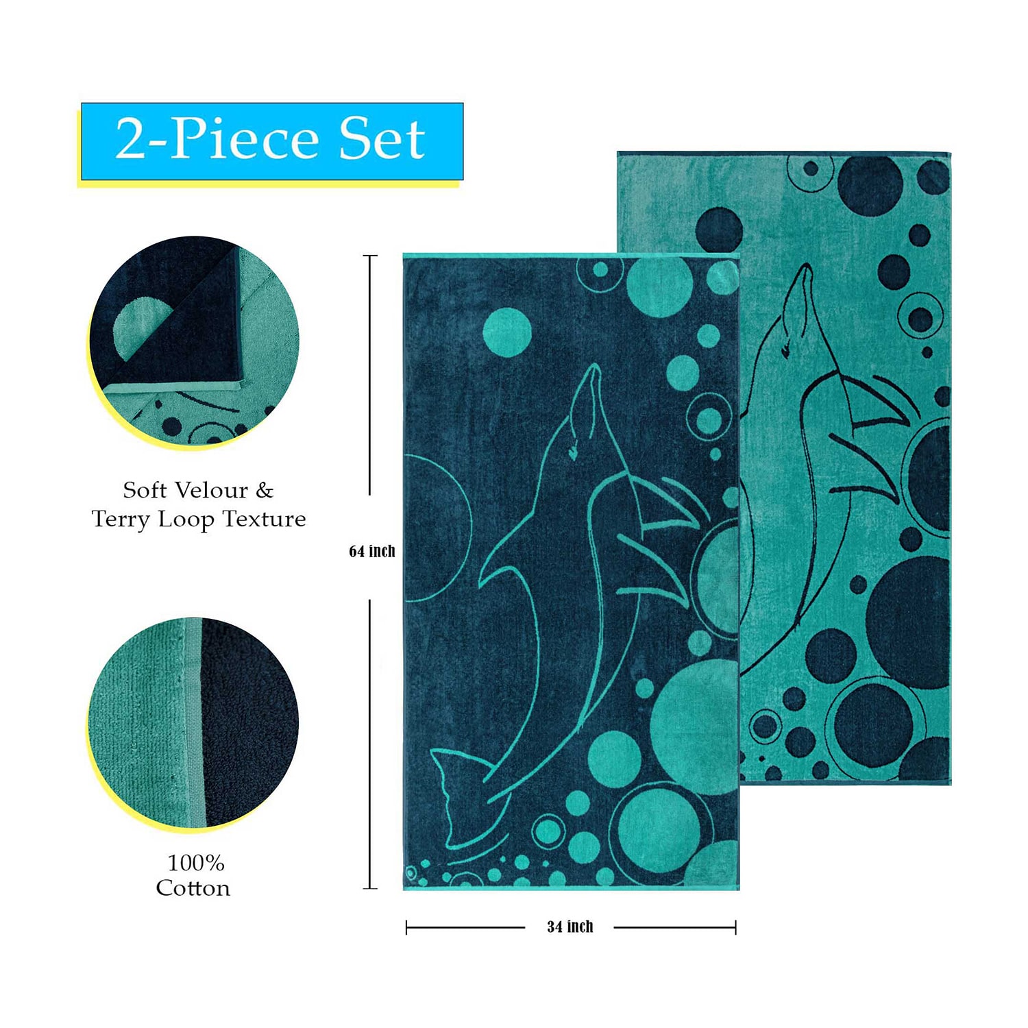 SUPERIOR® Dolphin Collection |100% Cotton 2-pc. Quick Dry Beach Towel