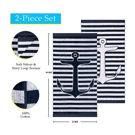 SUPERIOR® Yacht Collection | 100% Cotton 2-pc. Quick Dry Beach Towel