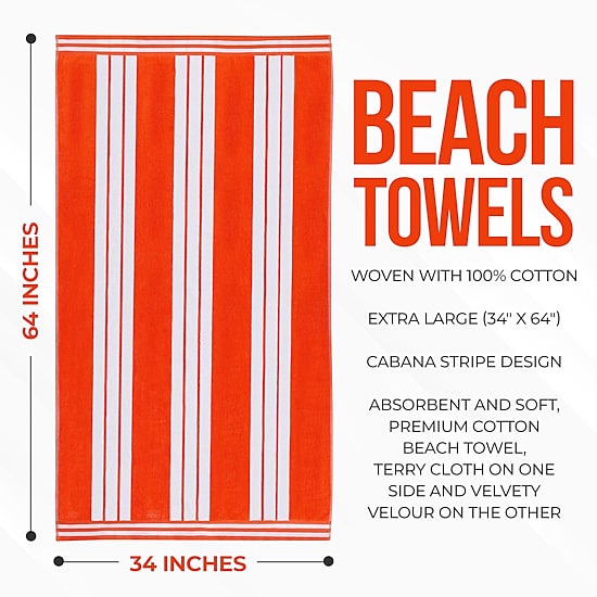 SUPERIOR® Cabana Collection |100% Cotton Quick Dry 2 Piece Beach Towel Set