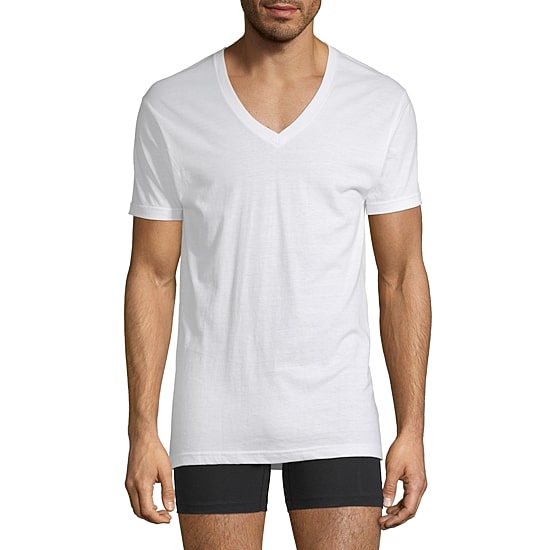 Stafford Dry + Cool Mens 4 Pack Short Sleeve V Neck Moisture Wicking T-Shirt Big