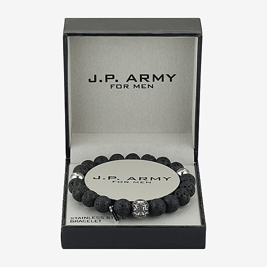 J.P. Army Men's Jewelry Stainless Steel 10 Inch Cross Beaded Bracelet