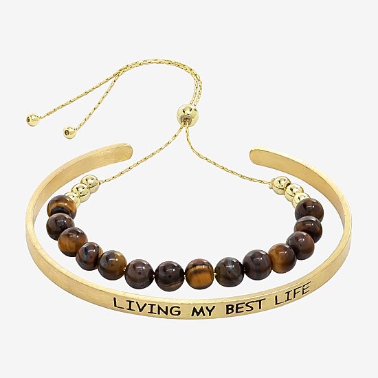 Sparkle Allure You & Me Womens 2-pc. Brown Tiger's Eye 14K Gold Over Brass Bracelet Set