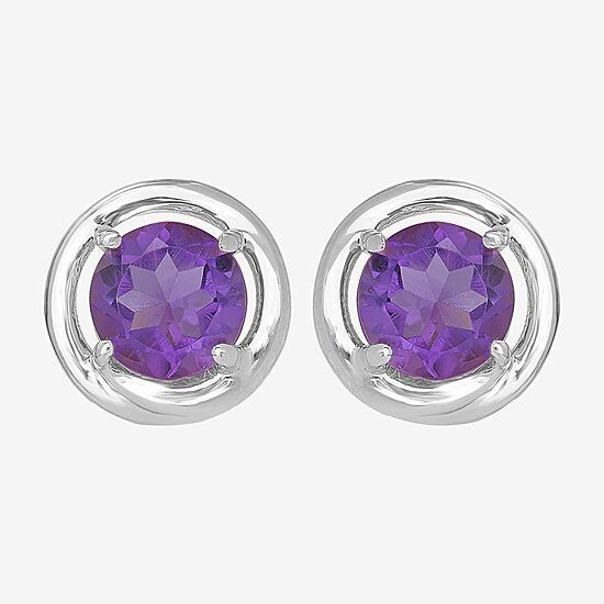 Silver Treasures Genuine Stone Sterling Silver Stud Earrings
