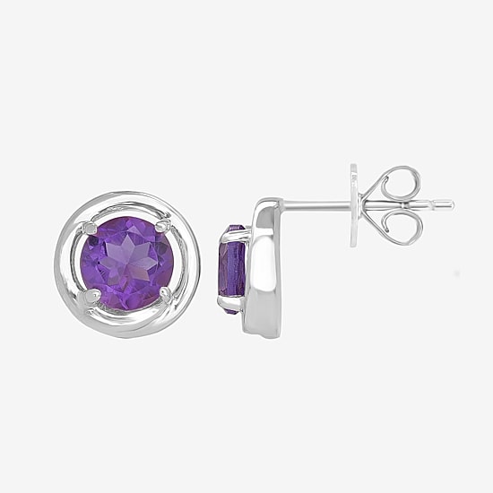 Silver Treasures Genuine Stone Sterling Silver Stud Earrings